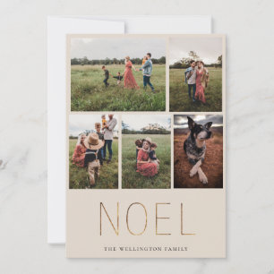 Gold NOEL Modern Photo Collage Holiday Kaart San