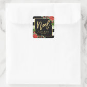 Gold Noel Script met Kerstmis Poinsettia Floral De Vierkante Sticker (Tas)