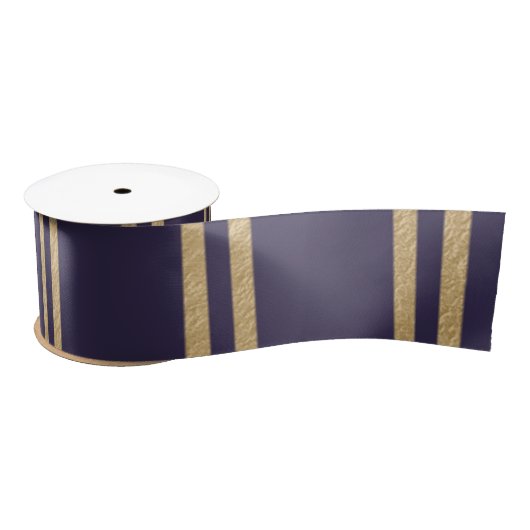 Gold Nugget Stripes op een marineblauwe achtergron Satijnen Lint (Spoel)