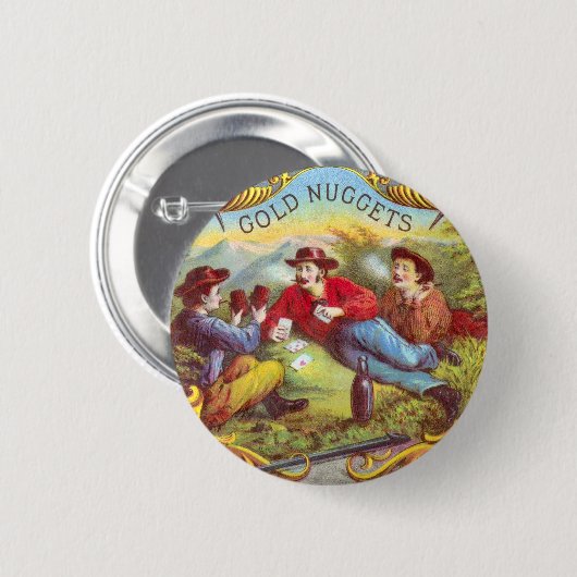Gold Nuggets Antiek Sigar Label Ronde Button 5,7 Cm (Voorkant /achterkant)