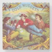 Gold Nuggets Antiek Sigar Label Stenen Onderzetter (Voorkant)