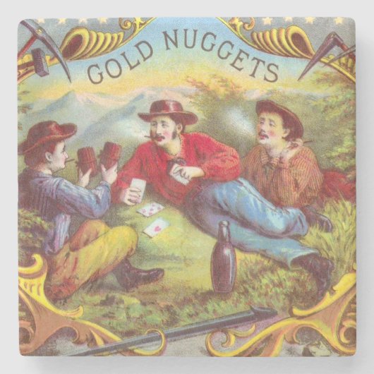 Gold Nuggets Antiek Sigar Label Stenen Onderzetter (Voorkant)