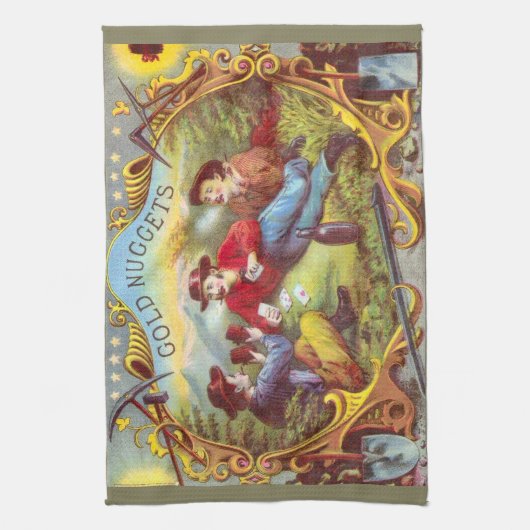Gold Nuggets Antiek Sigar Label Theedoek (Verticaal)