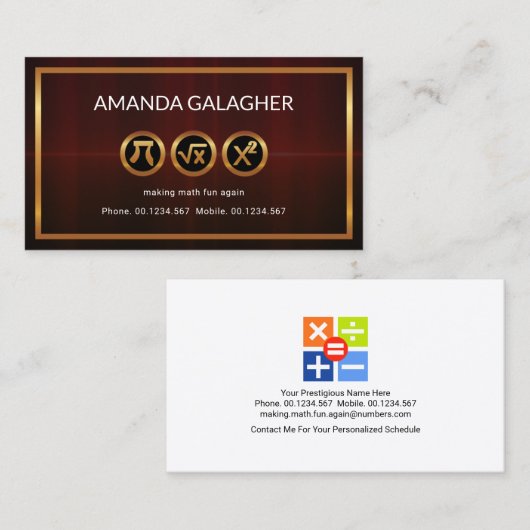 Gold Numerical Symbols Lijst Tiller Visitekaartje (Voorkant / Achterkant)