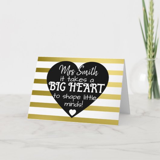Gold Nursery Bedankt leraar Bag BIG HEART Kaart (Voorkant)