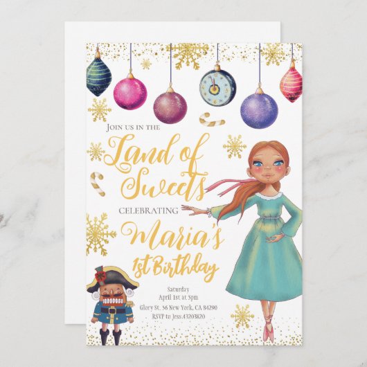 Gold Nutcracker Birthday Invitation Kaart (Voorkant / Achterkant)