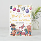 Gold Nutcracker Toys Birthday Invitation Kaart (Staand voorkant)