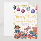 Gold Nutcracker Toys Birthday Invitation Kaart (Voorkant / Achterkant)