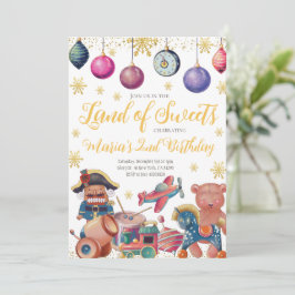 Gold Nutcracker Toys Birthday Invitation Kaart