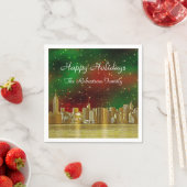 Gold NYC Skyline #1 Kerstrode groene Starry Servetten (Insitu)
