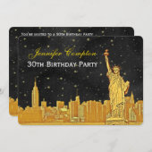Gold NYC Skyline #2 Etch Blk Starry BG H Birthday Kaart (Voorkant / Achterkant)