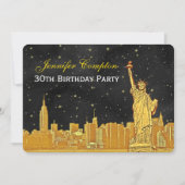 Gold NYC Skyline #2 Etch Blk Starry BG H Birthday Kaart (Voorkant)