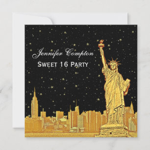 Gold NYC Skyline #2 Etch Starry DIY BG SQ Sweet 16 Kaart