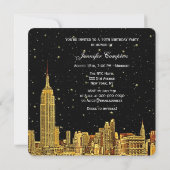Gold NYC Skyline Etched Starry Sky SQ Sweet 16 Kaart (Achterkant)