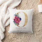 Gold O Monogram Floral Burgundy Red en Navy Blue Kussen (Deken)
