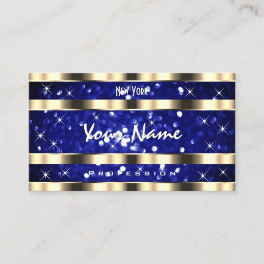 Gold Ocean Blue Glitter Lichtgevende Sterren Marke Visitekaartje (Voorkant)