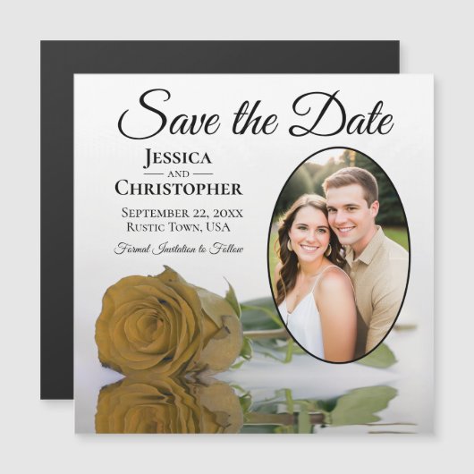 Gold Ochre Roos Wedding Save the Date Photo Magnet (Voorkant / Achterkant)