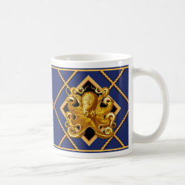 Gold Octopus Ship Rope Navy Blue Nautical Mok/Cup Koffiemok