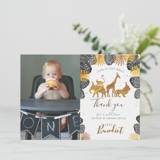 Gold Oerwoud Animal & Foliage Foto Dank u wel! Bedankkaart (Staand voorkant)