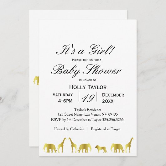 Gold Oerwoud Baby shower Kaart (Voorkant / Achterkant)