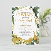 Gold Oerwoud Safari Animals Twins Baby shower Kaart (Staand voorkant)
