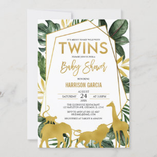 Gold Oerwoud Safari Animals Twins Baby shower Kaart