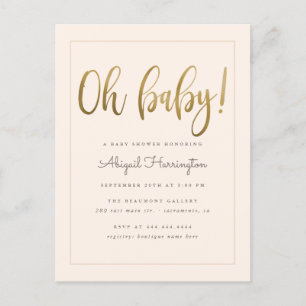 Gold Oh Baby Peach Gender Neutraal Baby shower Uitnodiging Briefkaart