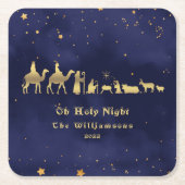 Gold Oh Heilige Kerstnacht Gepersonaliseerd Kartonnen Onderzetters (Voorkant)