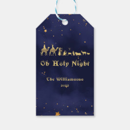 Gold Oh Heilige Naight Starry Skies Kerstmis Cadeaulabel