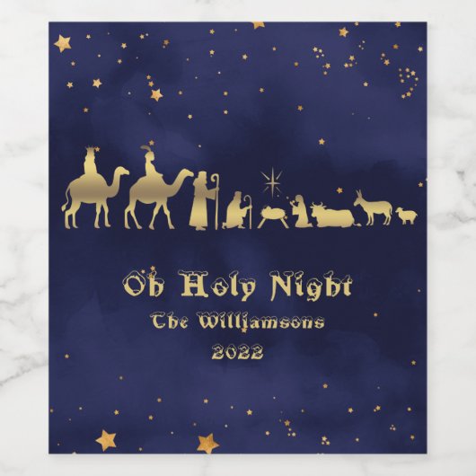 Gold Oh Heilige Naight Starry Skies Kerstmis Wijn Etiket (Enkel label)