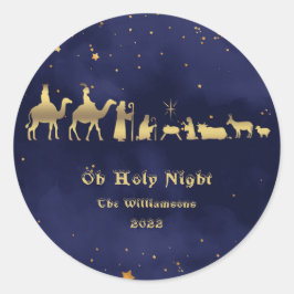Gold Oh Heilige Night Gepersonaliseerd Kerstmis Ronde Sticker
