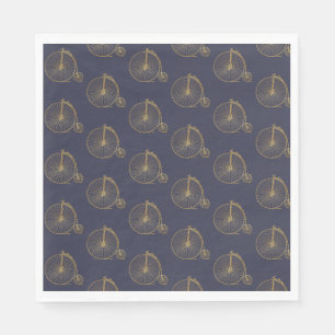 Gold Old Fashioned Unicycle Line Drawing Navy Blue Servet