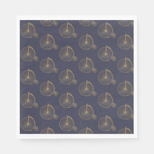 Gold Old Fashioned Unicycle Line Drawing Navy Blue Servet (Voorkant)