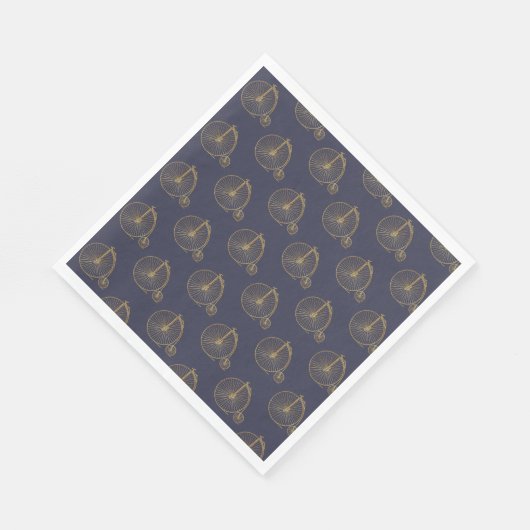 Gold Old Fashioned Unicycle Line Drawing Navy Blue Servet (Hoek)