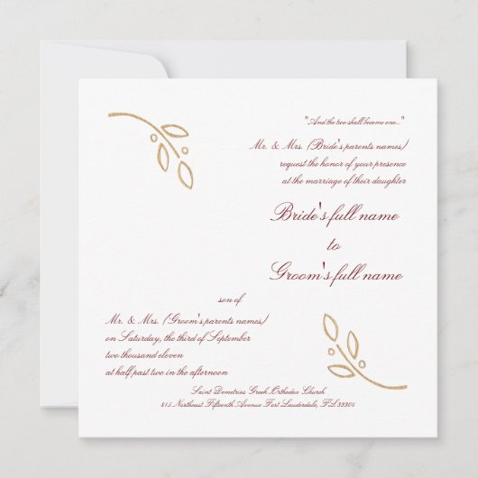 Gold Olive Branch Kaart (Voorkant)