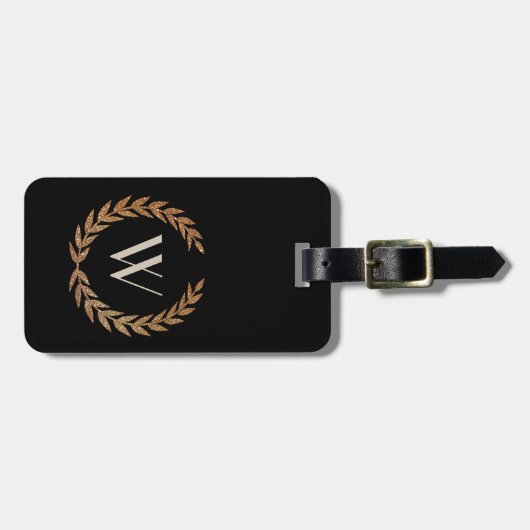 Gold Olive Wreated Monogrammed Bagagelabel (Voorkant horizontaal)