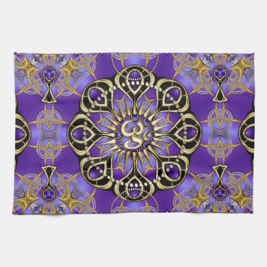 Gold OM Paars Mandala Mindful Home Decor Theedoek (Horizontaal)