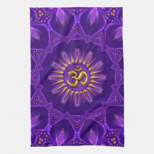 Gold OM Purple Goa Flame Home Decor Theedoek (Verticaal)
