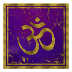 Gold OM-symbool - Aum, Omkara op Paars/Indigo Perfect Poster