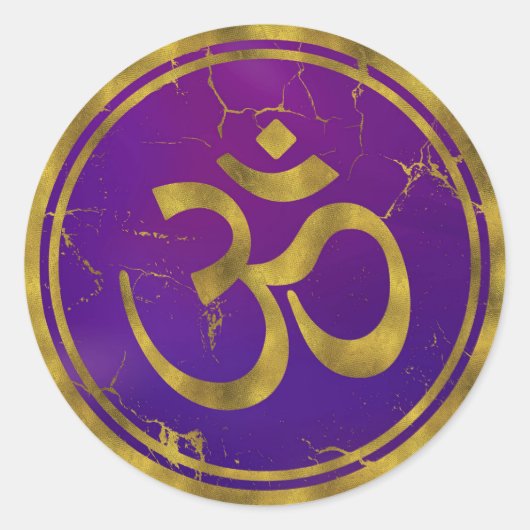 Gold OM-symbool - Aum, Omkara op Paars/Indigo Ronde Sticker (Voorkant)