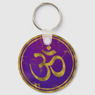 Gold OM-symbool - Aum, Omkara op Paars/Indigo Sleutelhanger