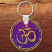 Gold OM-symbool - Aum, Omkara op Paars/Indigo Sleutelhanger (Voorkant)