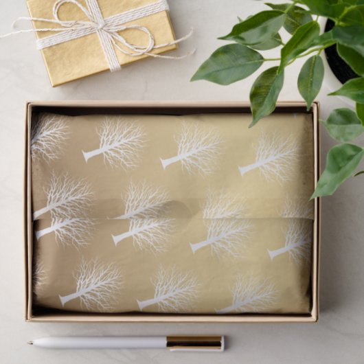 Gold Ombre met witte winterbomen Tissuepapier (Geschenk)