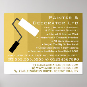 Gold Ombre & Paint Roller, schilder & decorator Poster