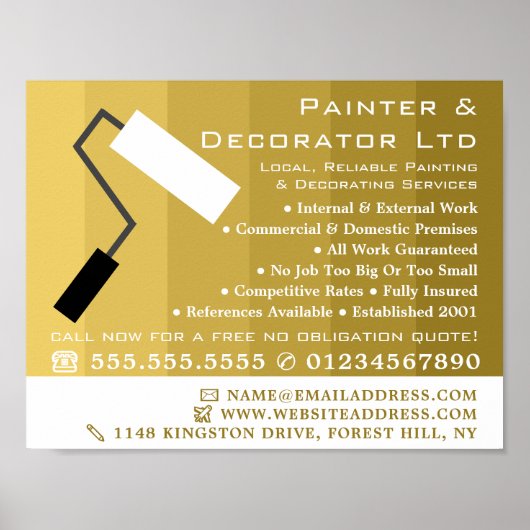 Gold Ombre & Paint Roller, schilder & decorator Poster (Voorkant)