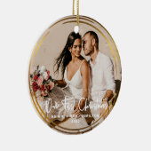 Gold omsingelde onze eerste kerstman, Mr & Mrs Fot Keramisch Ornament (Rechts)