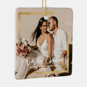 Gold omsingelde onze eerste kerstman, Mr & Mrs Fot Keramisch Ornament (Rechts)