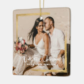 Gold omsingelde onze eerste kerstman, Mr & Mrs Fot Keramisch Ornament (Links)