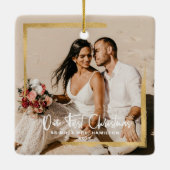 Gold omsingelde onze eerste kerstman, Mrs Photo Keramisch Ornament (Achterkant)