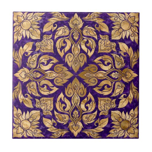 Gold on Amethyst Purple Thai Ornament Tegeltje (Voorkant)
